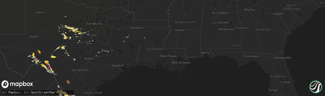 Hail map in Louisiana on May 2, 2019