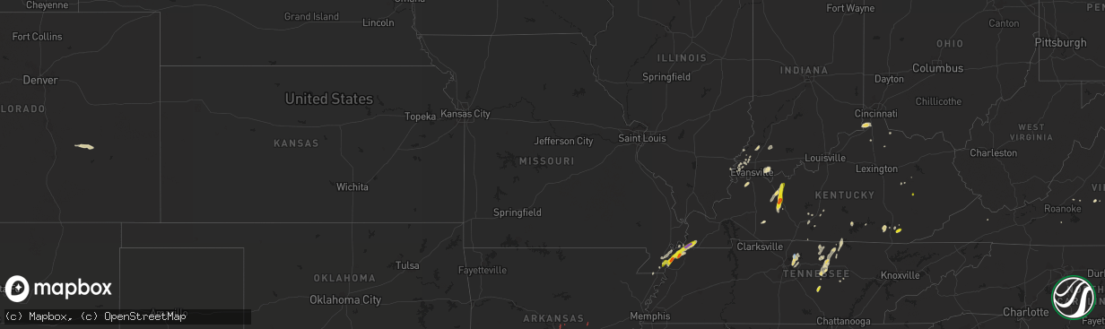 Hail map in Missouri on May 2, 2019