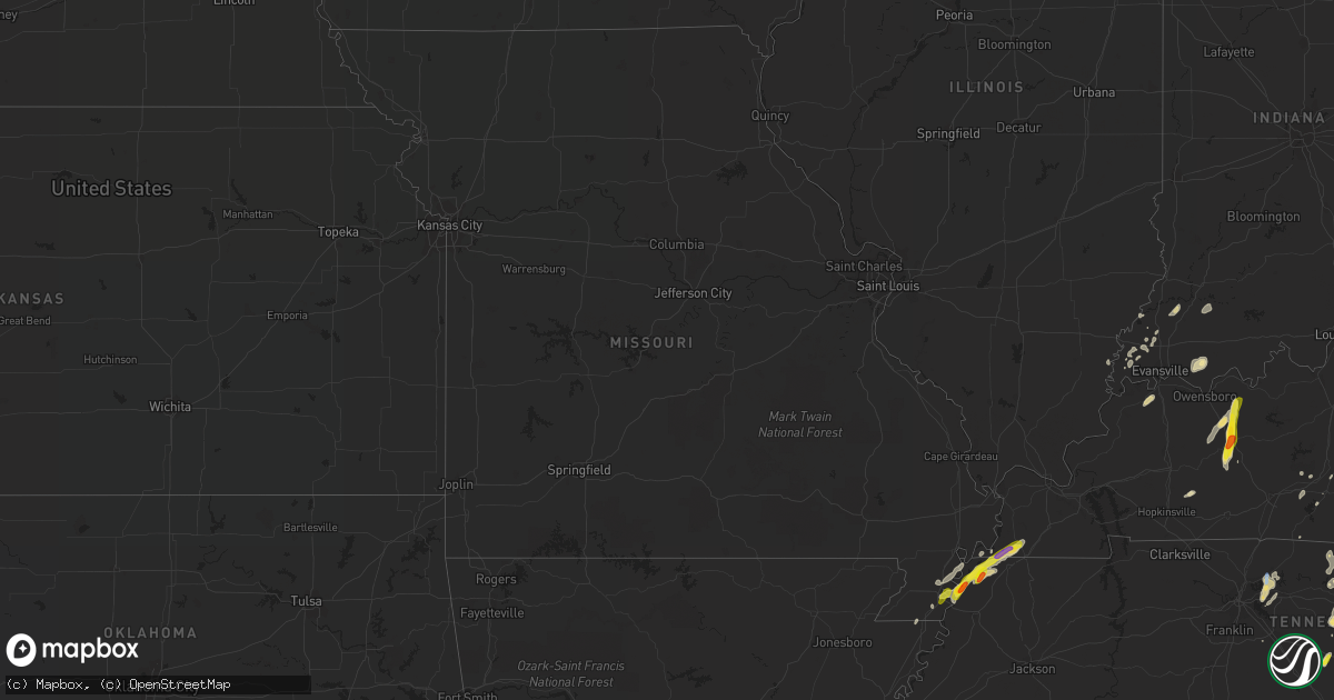 Hail map in Missouri on May 2, 2019
