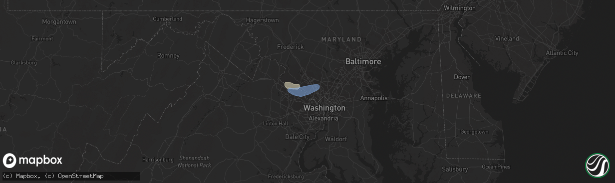 Hail map in Potomac, MD on May 2, 2019