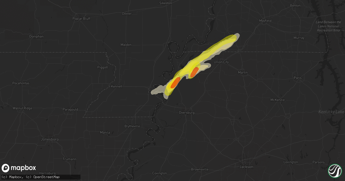 Hail map in Ridgely, TN on May 2, 2019