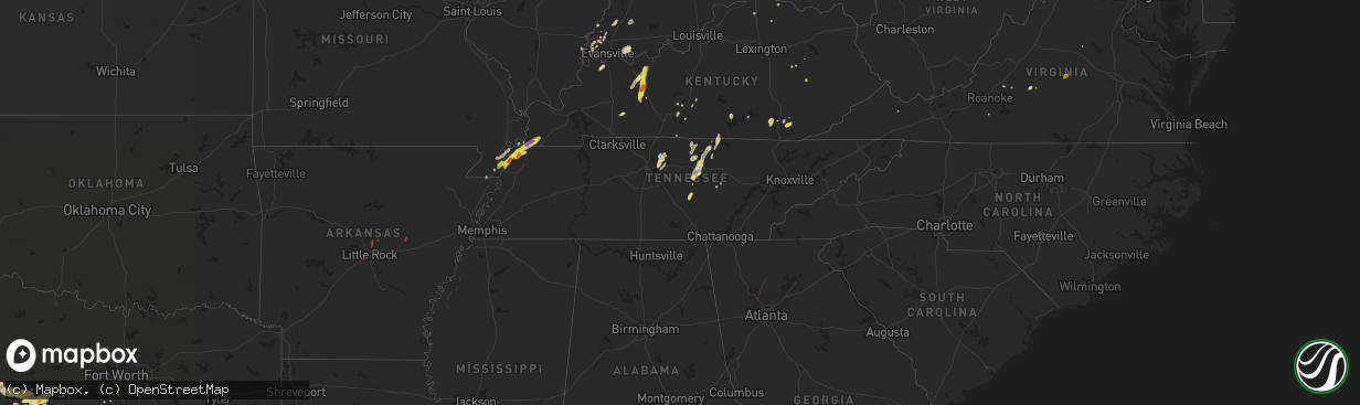 Hail map in Tennessee on May 2, 2019