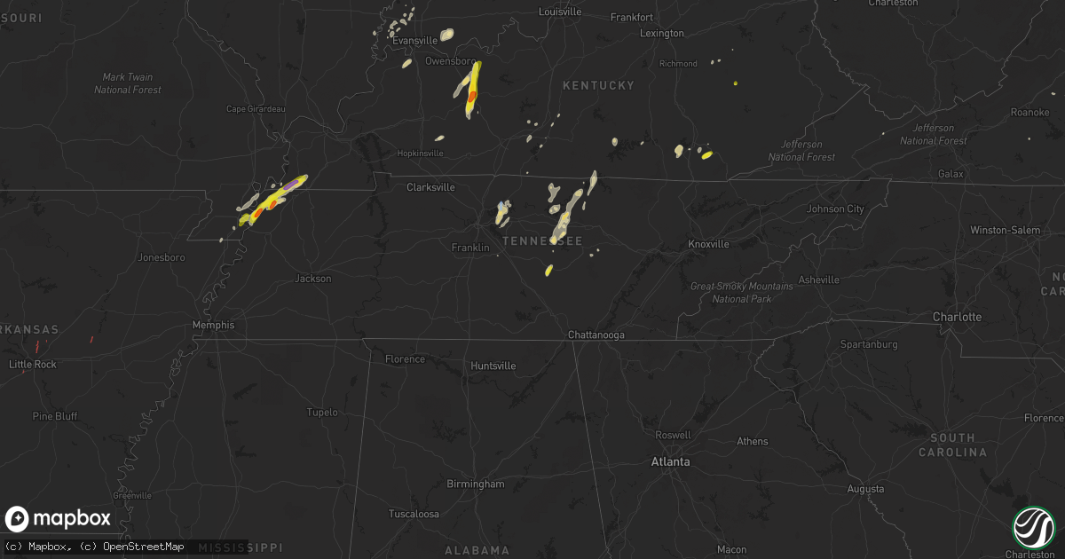 Hail map in Tennessee on May 2, 2019