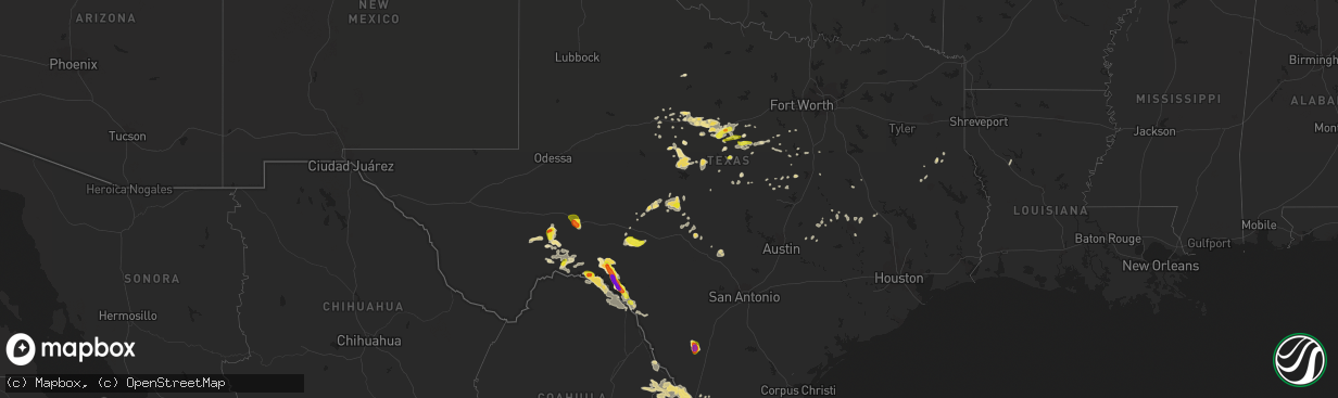 Hail map in Texas on May 2, 2019