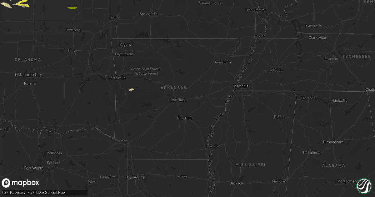 Hail map in Arkansas on May 2, 2020