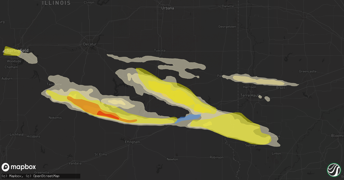 Hail map in Charleston, IL on May 2, 2020