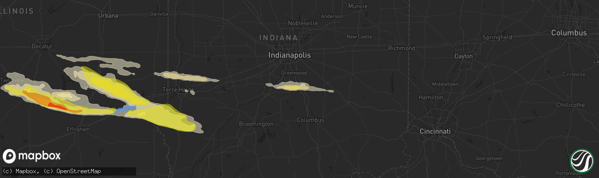 Hail map in Franklin, IN on May 2, 2020