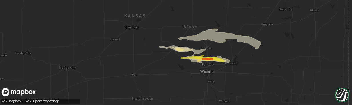 Hail map in Hutchinson, KS on May 2, 2020