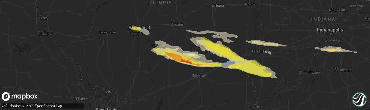 Hail map in Shelbyville, IL on May 2, 2020