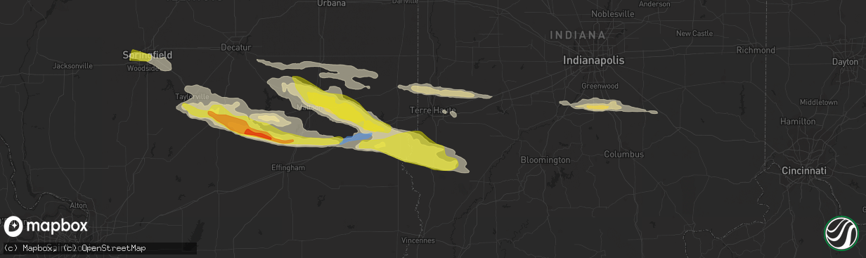 Hail map in Terre Haute, IN on May 2, 2020