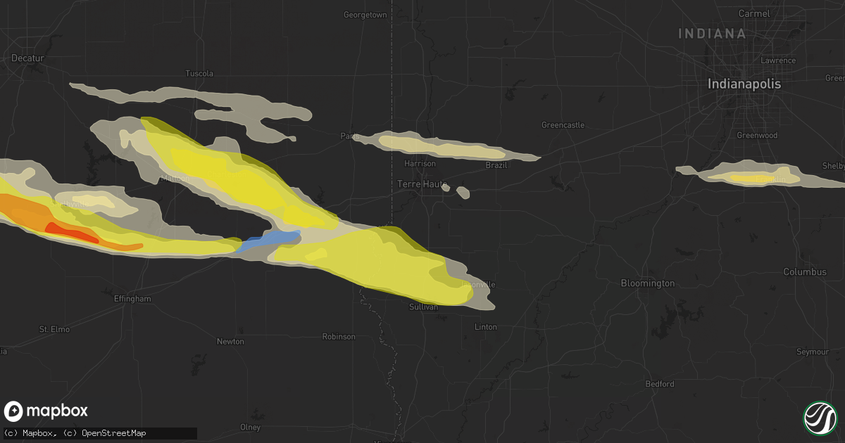 Hail map in Terre Haute, IN on May 2, 2020