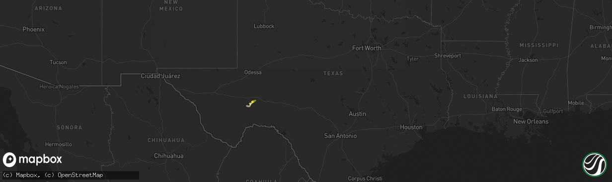 Hail map in Texas on May 2, 2020