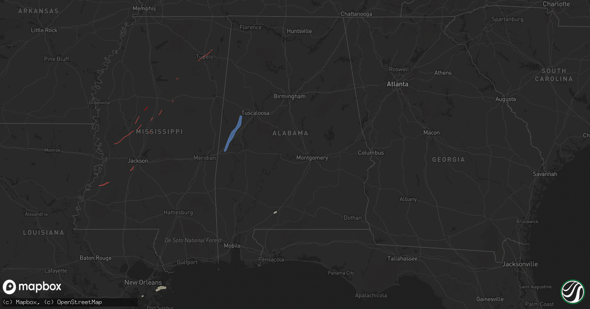 Hail map in Alabama on May 2, 2021