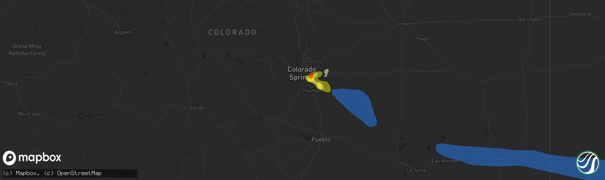 Hail map in Colorado Springs, CO on May 2, 2021