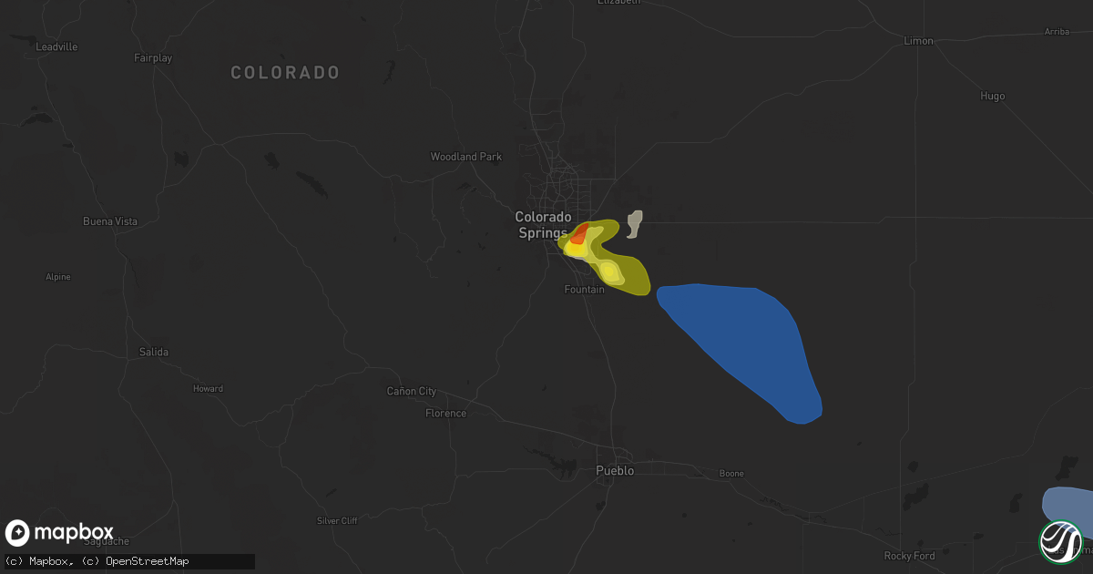 Hail map in Colorado Springs, CO on May 2, 2021