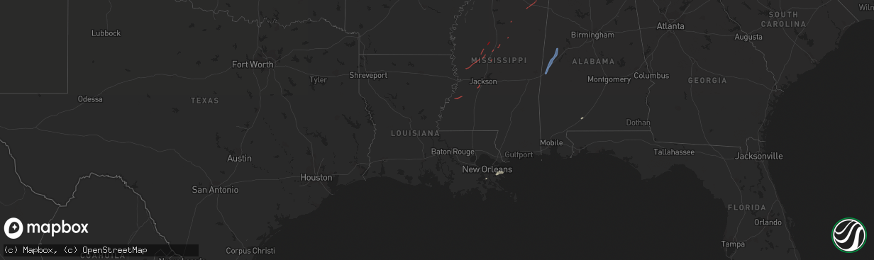 Hail map in Louisiana on May 2, 2021