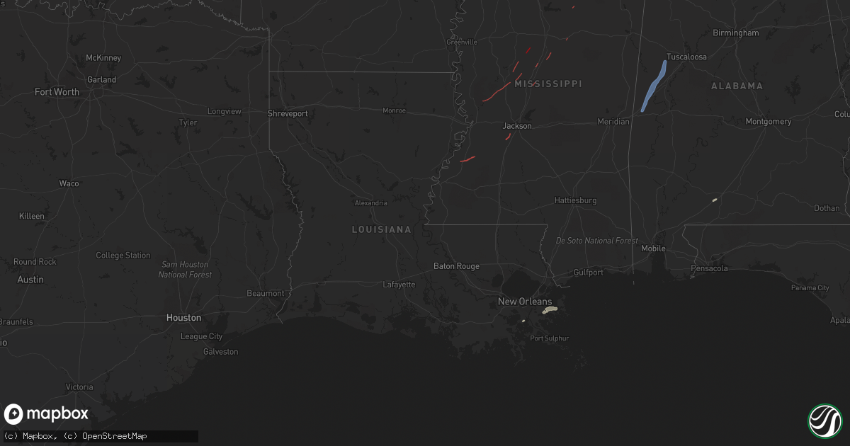 Hail map in Louisiana on May 2, 2021