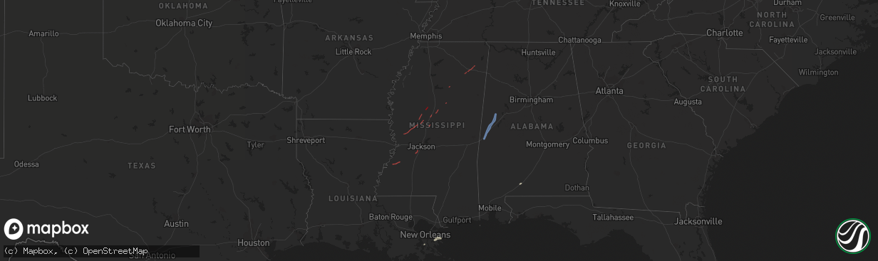 Hail map in Mississippi on May 2, 2021