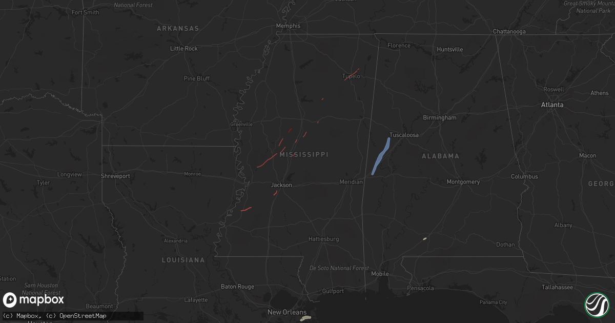 Hail map in Mississippi on May 2, 2021