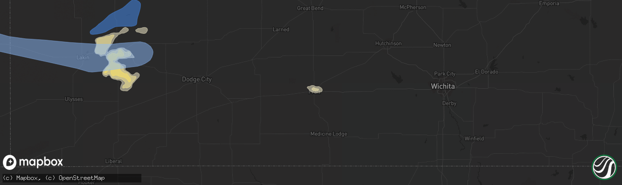 Hail map in Pratt, KS on May 2, 2021