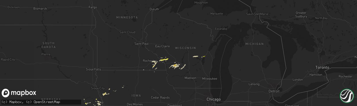 Hail map in Wisconsin on May 2, 2021