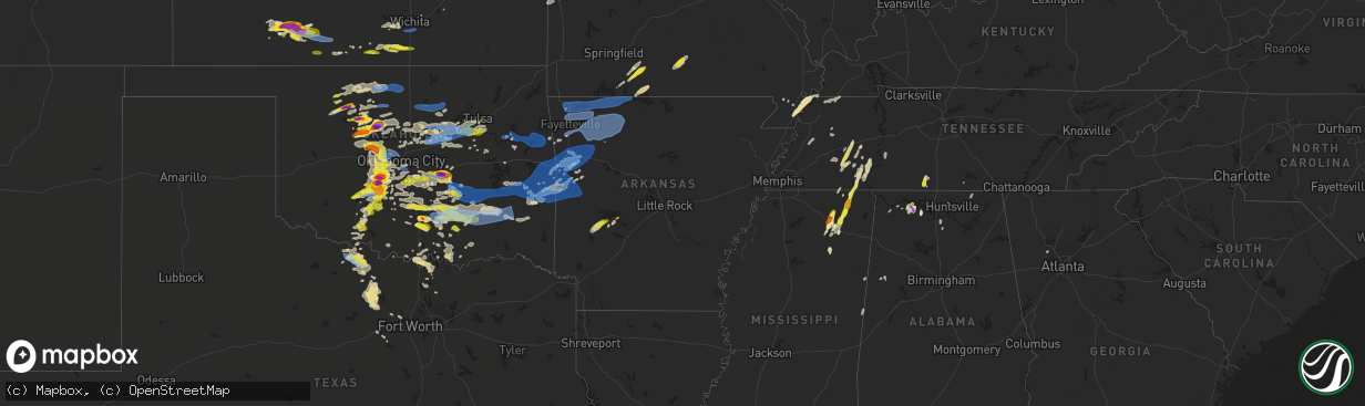 Hail map in Arkansas on May 2, 2022