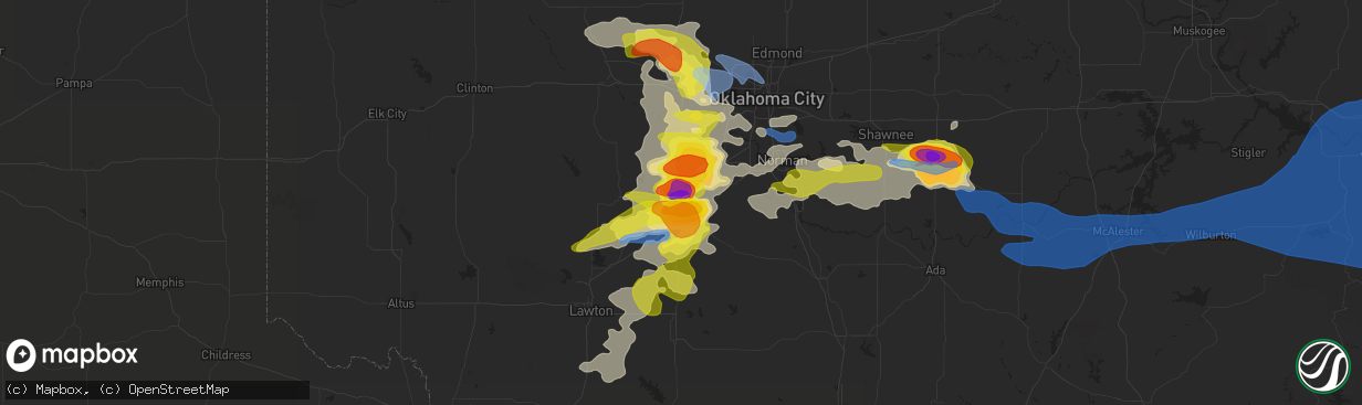 Hail map in Chickasha, OK on May 2, 2022