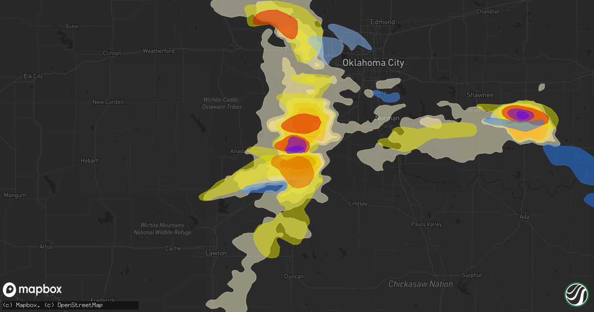 Hail map in Chickasha, OK on May 2, 2022