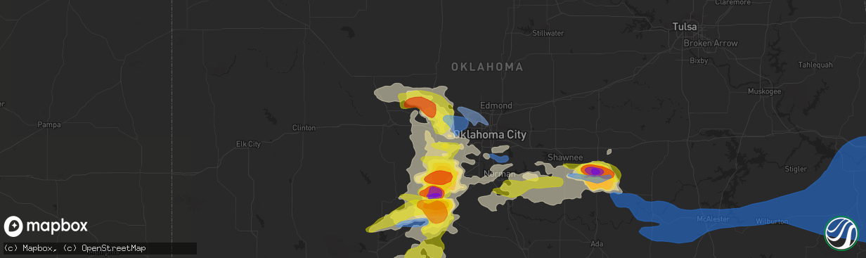 Hail map in El Reno, OK on May 2, 2022