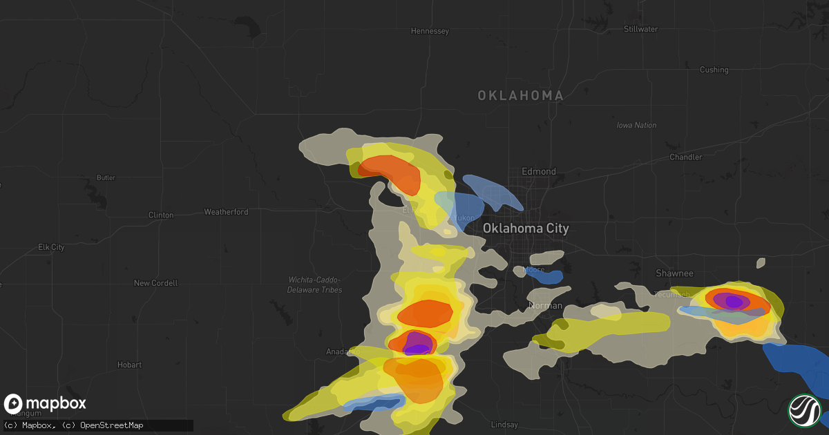 Hail map in El Reno, OK on May 2, 2022