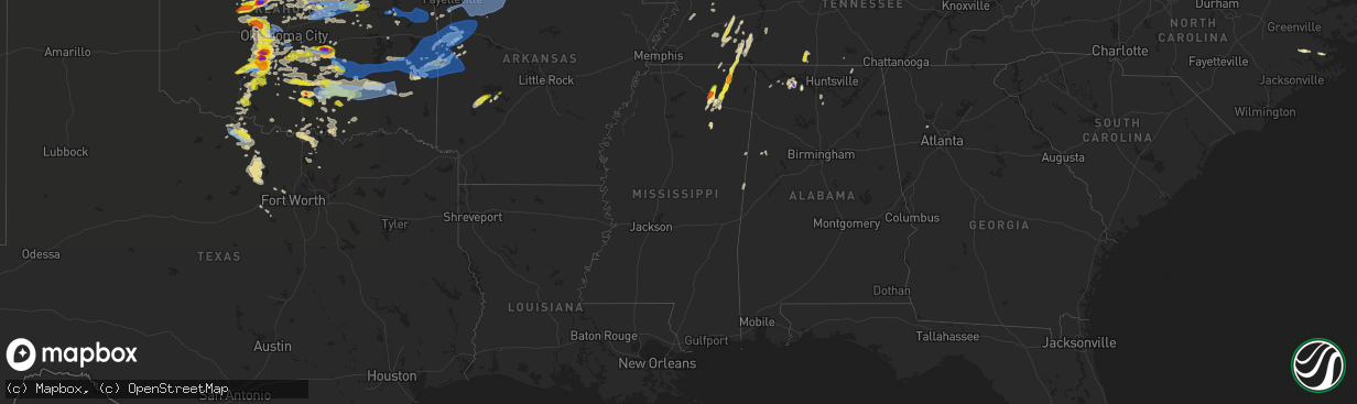 Hail map in Mississippi on May 2, 2022