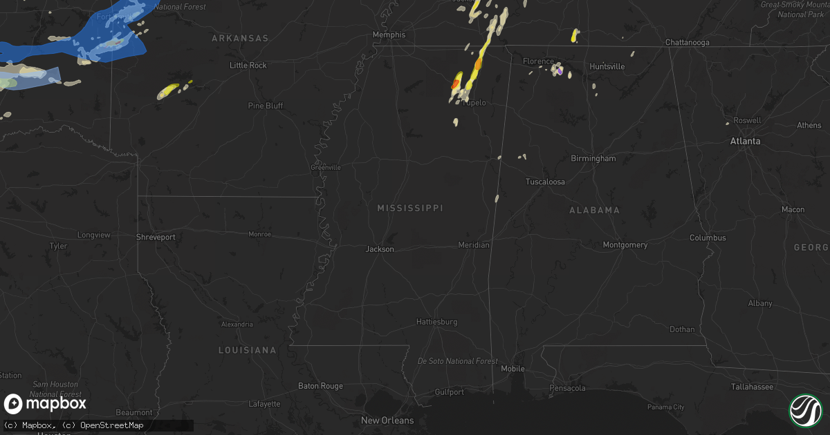 Hail map in Mississippi on May 2, 2022