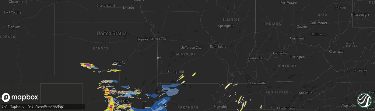 Hail map in Missouri on May 2, 2022