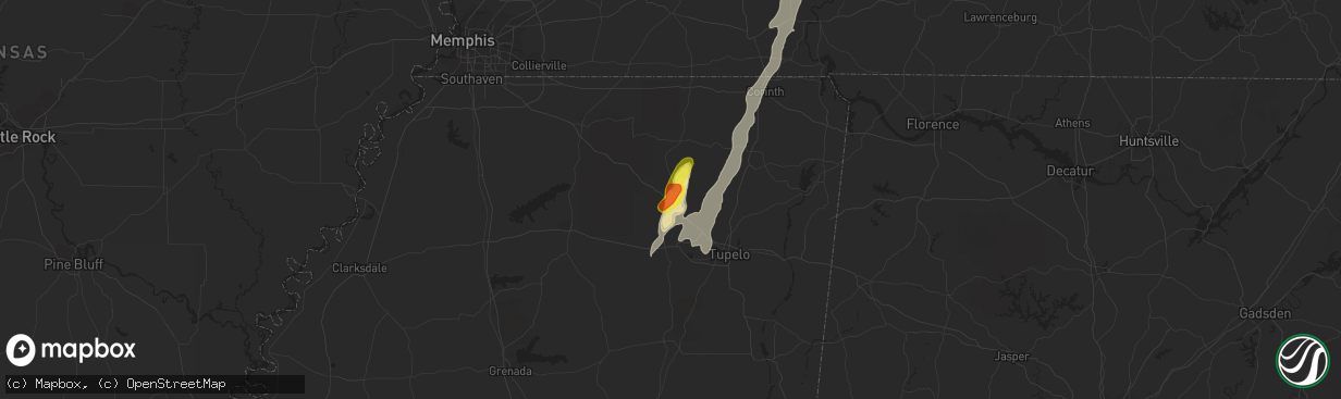 Hail map in New Albany, MS on May 2, 2022