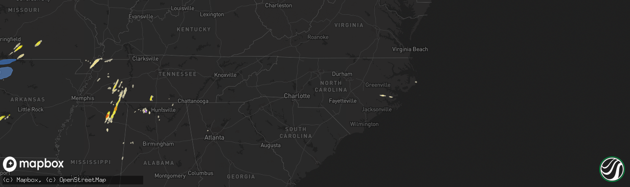 Hail map in North Carolina on May 2, 2022