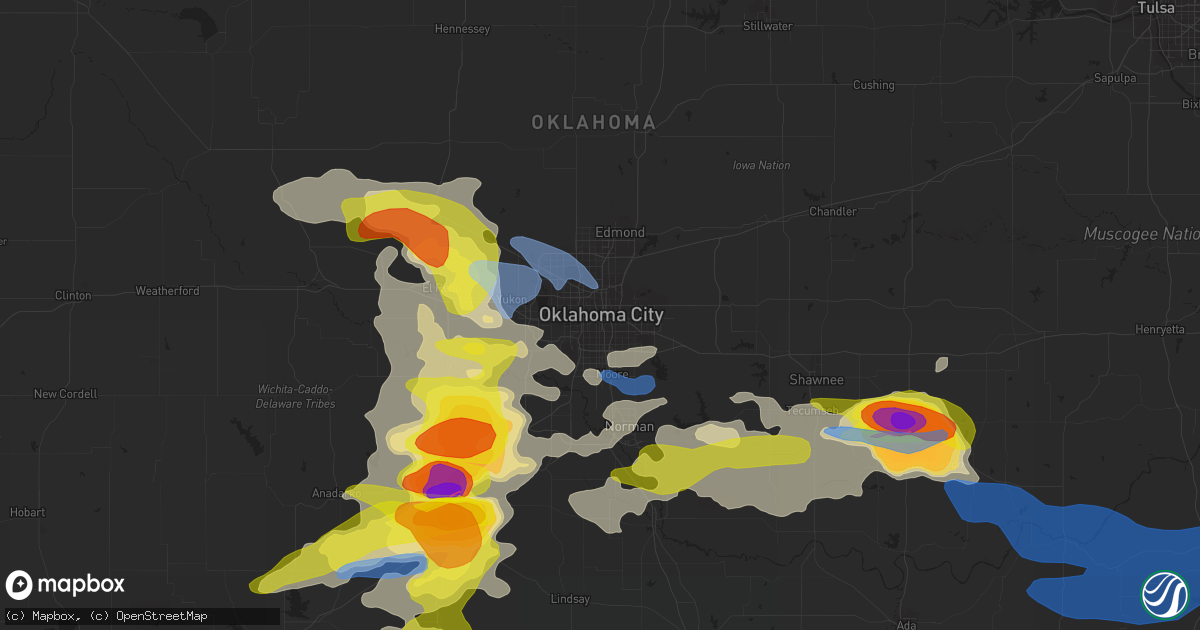 Hail map in Oklahoma City, OK on May 2, 2022