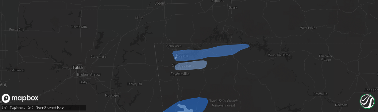 Hail map in Rogers, AR on May 2, 2022