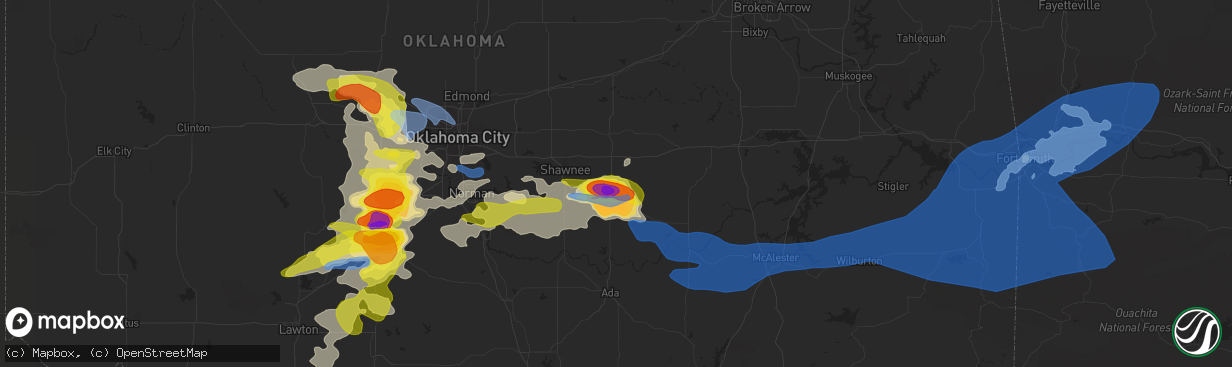 Hail map in Seminole, OK on May 2, 2022