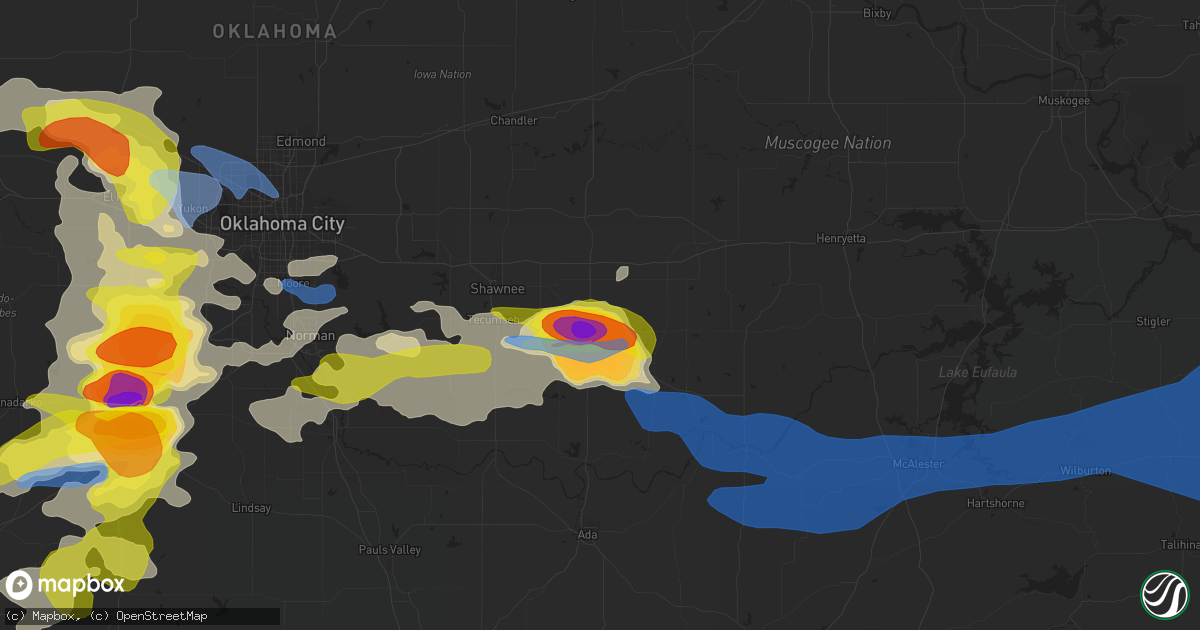 Hail map in Seminole, OK on May 2, 2022