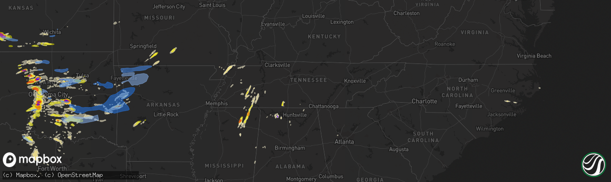 Hail map in Tennessee on May 2, 2022