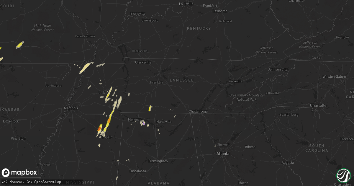 Hail map in Tennessee on May 2, 2022
