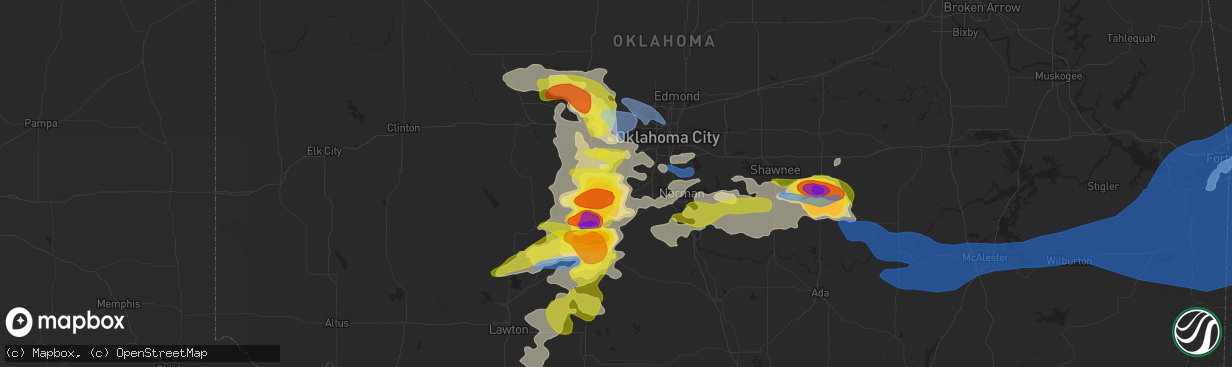 Hail map in Tuttle, OK on May 2, 2022