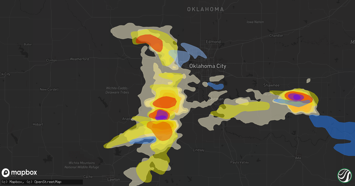 Hail map in Tuttle, OK on May 2, 2022