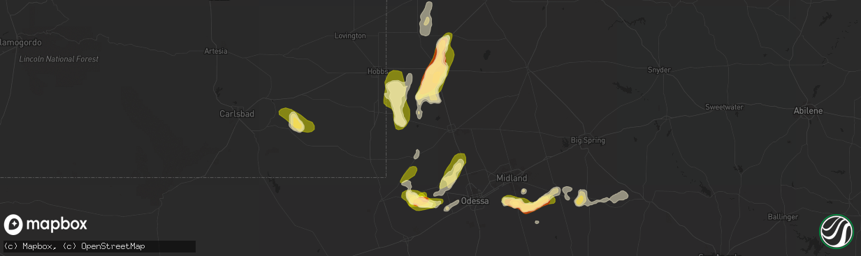 Hail map in Andrews, TX on May 2, 2023