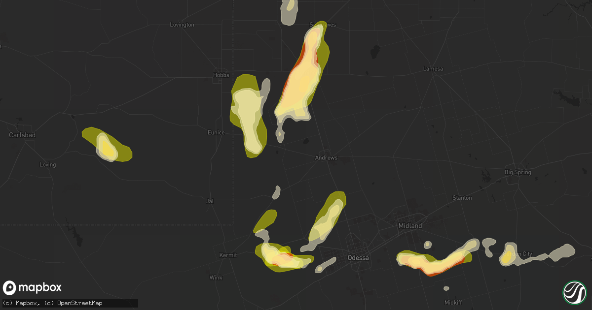 Hail map in Andrews, TX on May 2, 2023