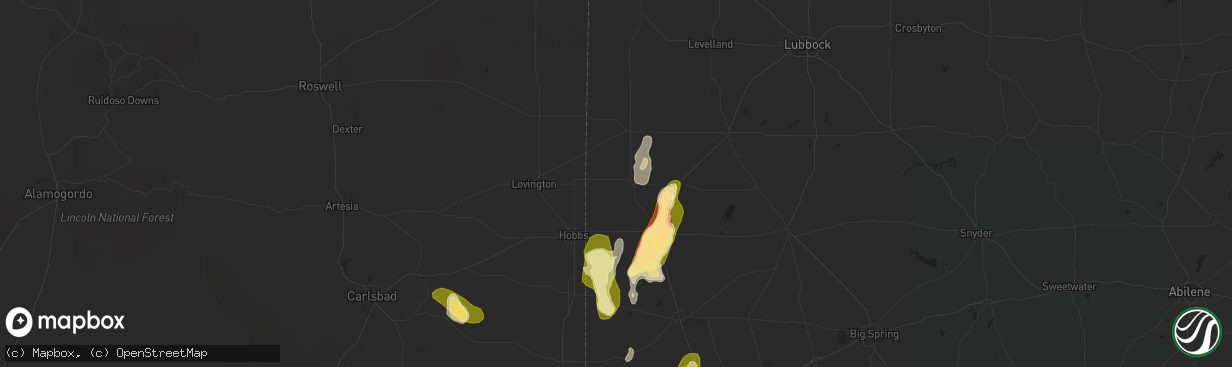 Hail map in Denver City, TX on May 2, 2023