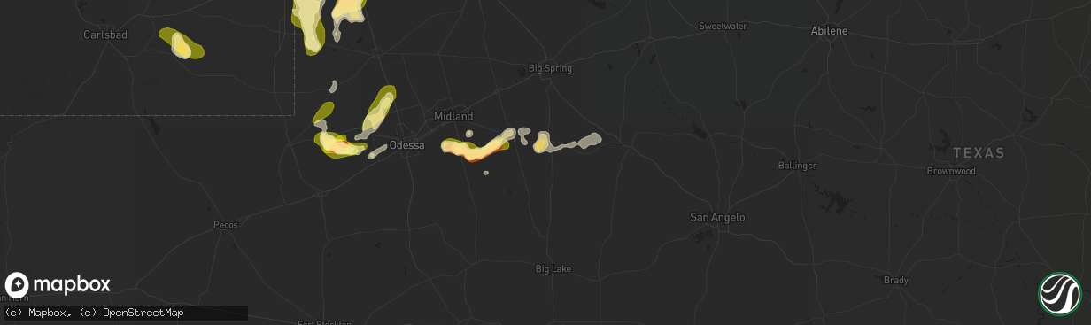 Hail map in Garden City, TX on May 2, 2023