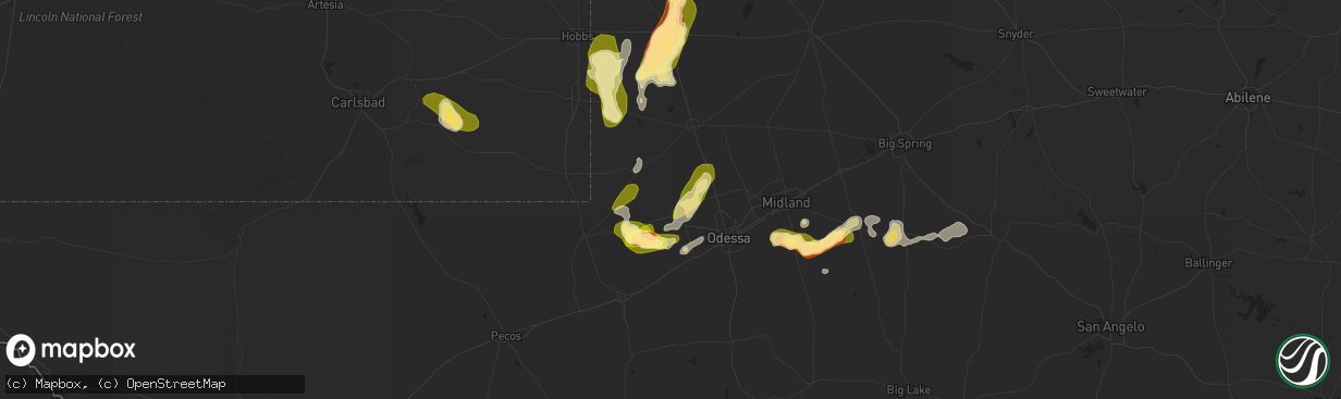 Hail map in Goldsmith, TX on May 2, 2023