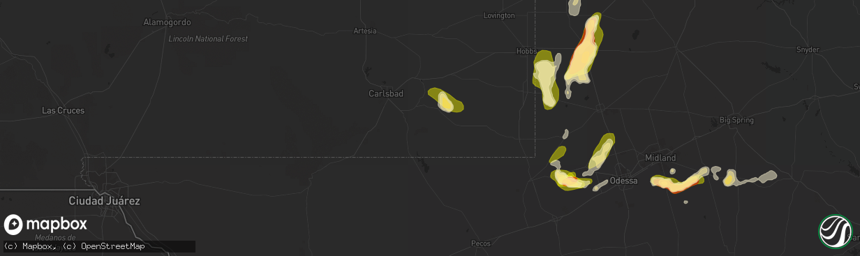 Hail map in Loving, NM on May 2, 2023