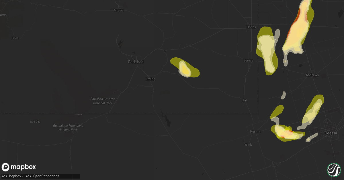 Hail map in Loving, NM on May 2, 2023